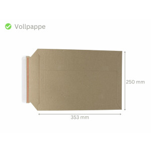 Versandtaschen Voll-Pappe Vollpapptaschen braun 250 x 353 mm