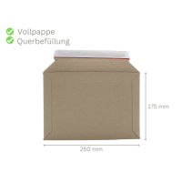 Versandtaschen Voll-Pappe Vollpapptaschen braun 175 x 250 mm - Querbefüllung